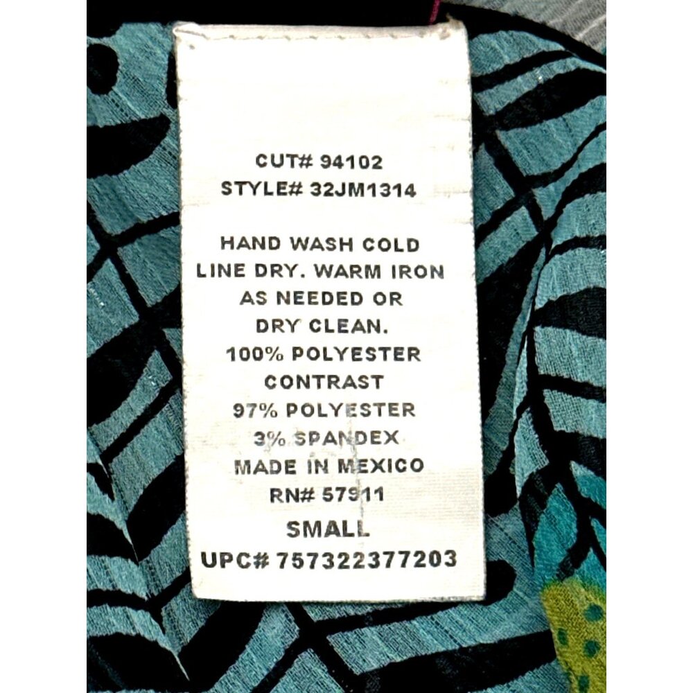 Wrapper Size Sm Teal Black Statement Print Deep V Wrap Tie Waist Peplum Top Chic - Picture 9 of 10